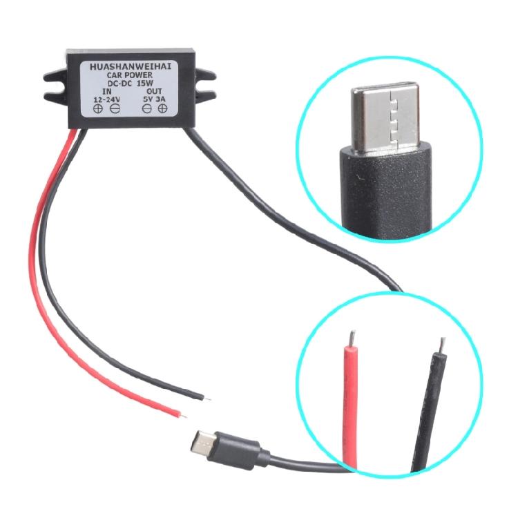 12V 24V To 5V 3A USB Type C Power Converters Module For Car Charging Systems DashCam Mobile Device Accessories