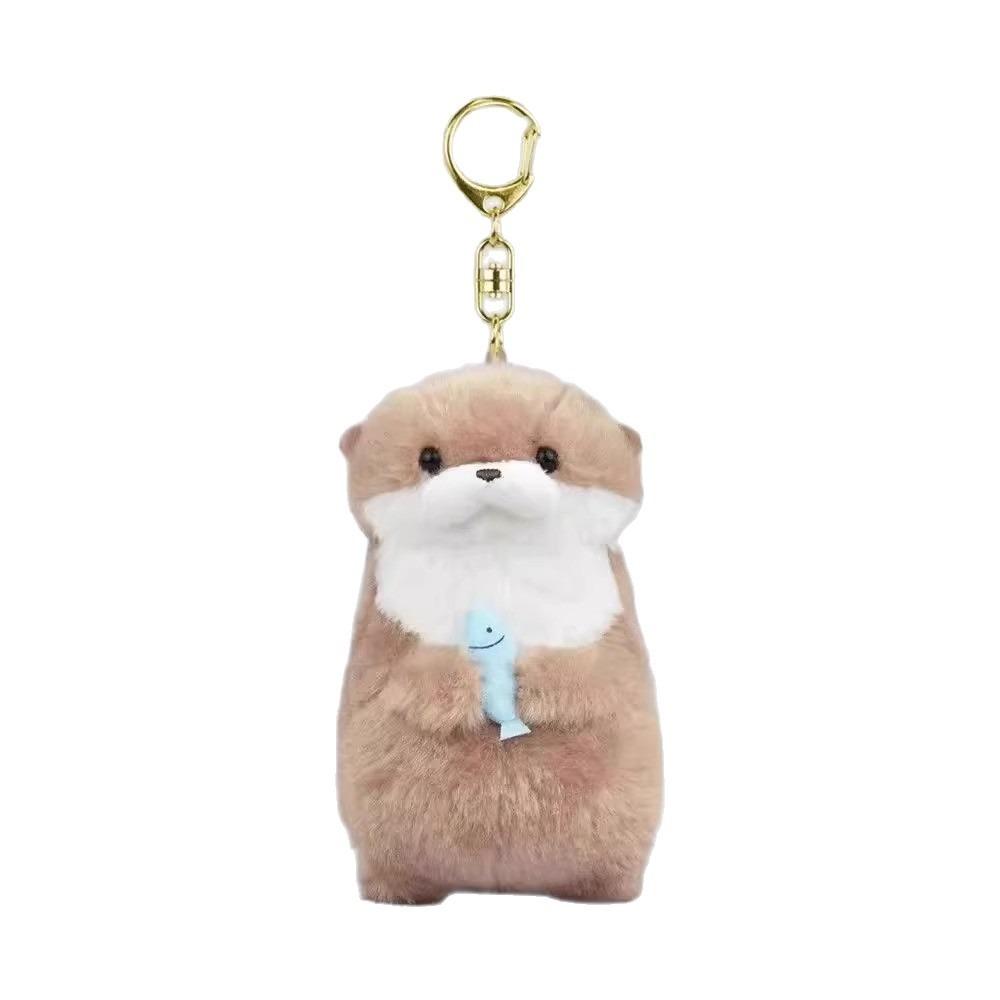 Kawaii Otter mit Fisch Plüschtier Schlüsselanhänger Plüschmaterial Niedliches Design Hängender Anhänger Weiche Haptik Lustiger Anhänger Schlüsselanhänger