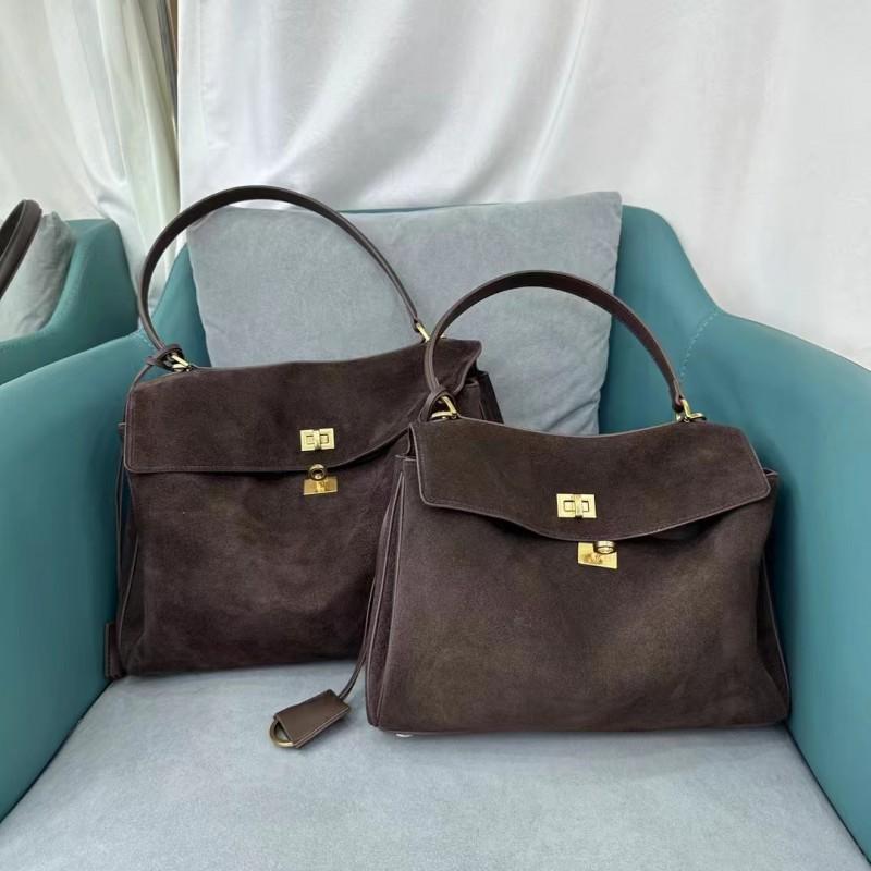 Suede Leather Tote Bag With Lock