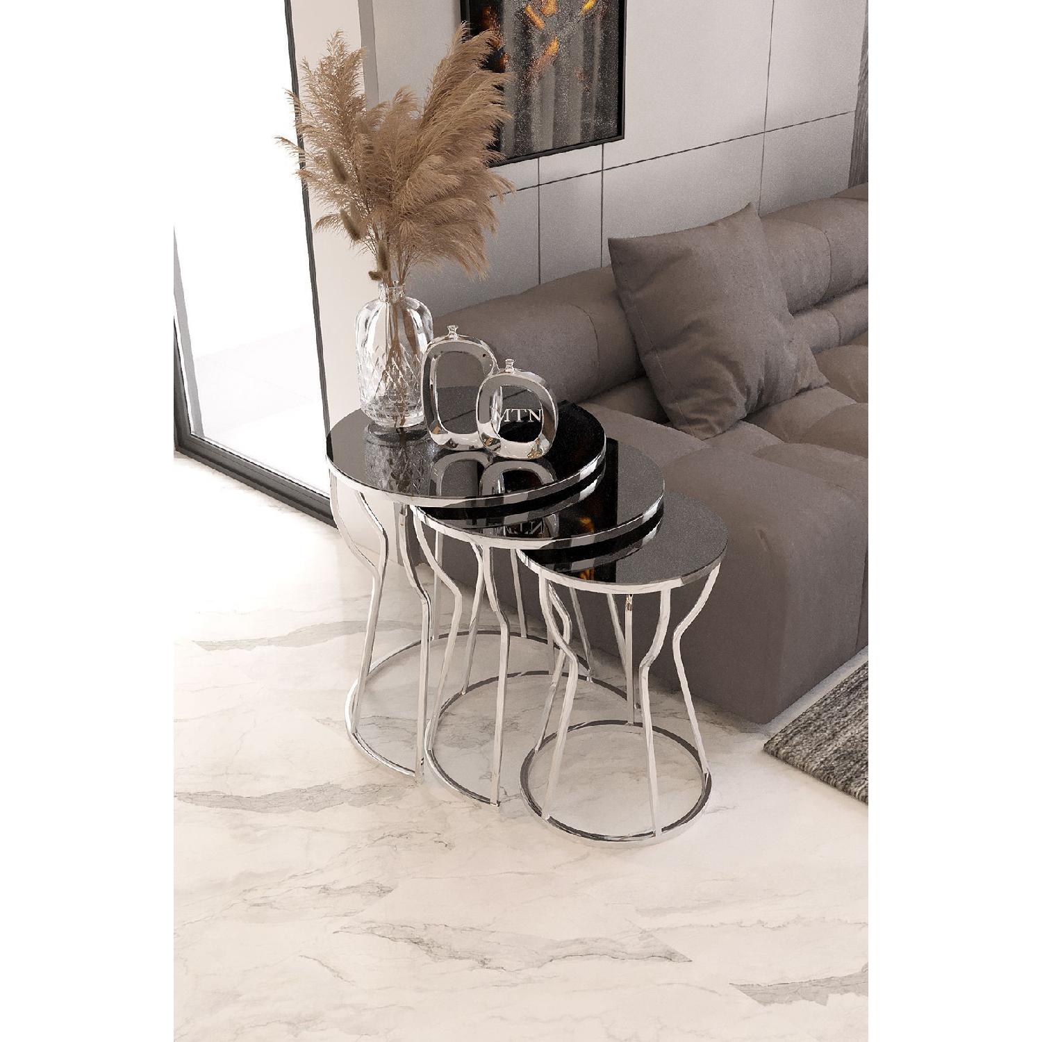 

Set Of 3 Hourglass Nesting Silver Foot Smoked Mirror