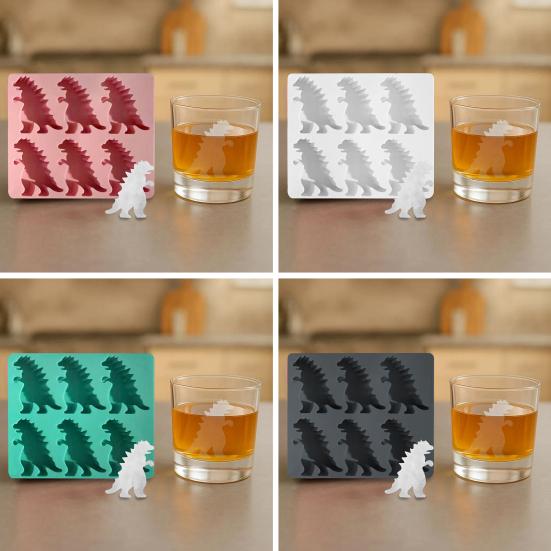 Dinosaur Ice Cube Mold Easy Fill Release 6 Cavity Gojira Ice Tray Freezer Safe Ice Maker for Summer Drinks Cocktail Party