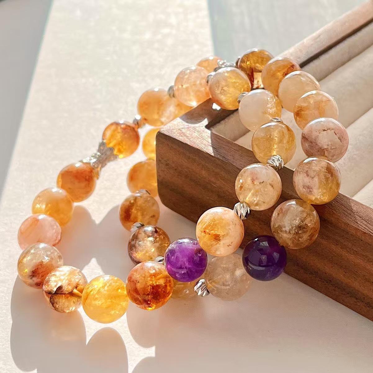 Boutique 10Mm Honey Milk Cover Natural Yellow Tower Crystal Amethyst Bracelet Bracelet