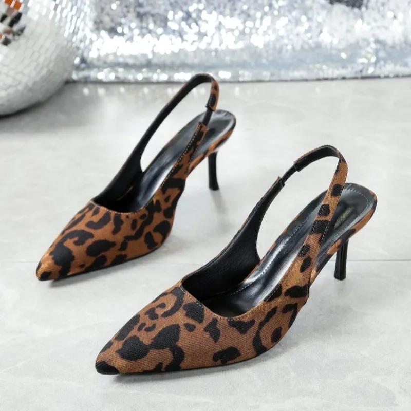 2025 New Plus Size Women's Slingbacks High Heels Pointed Toe Leopard Slip On Thin Heel Pumps Party & Dress Shoes Female