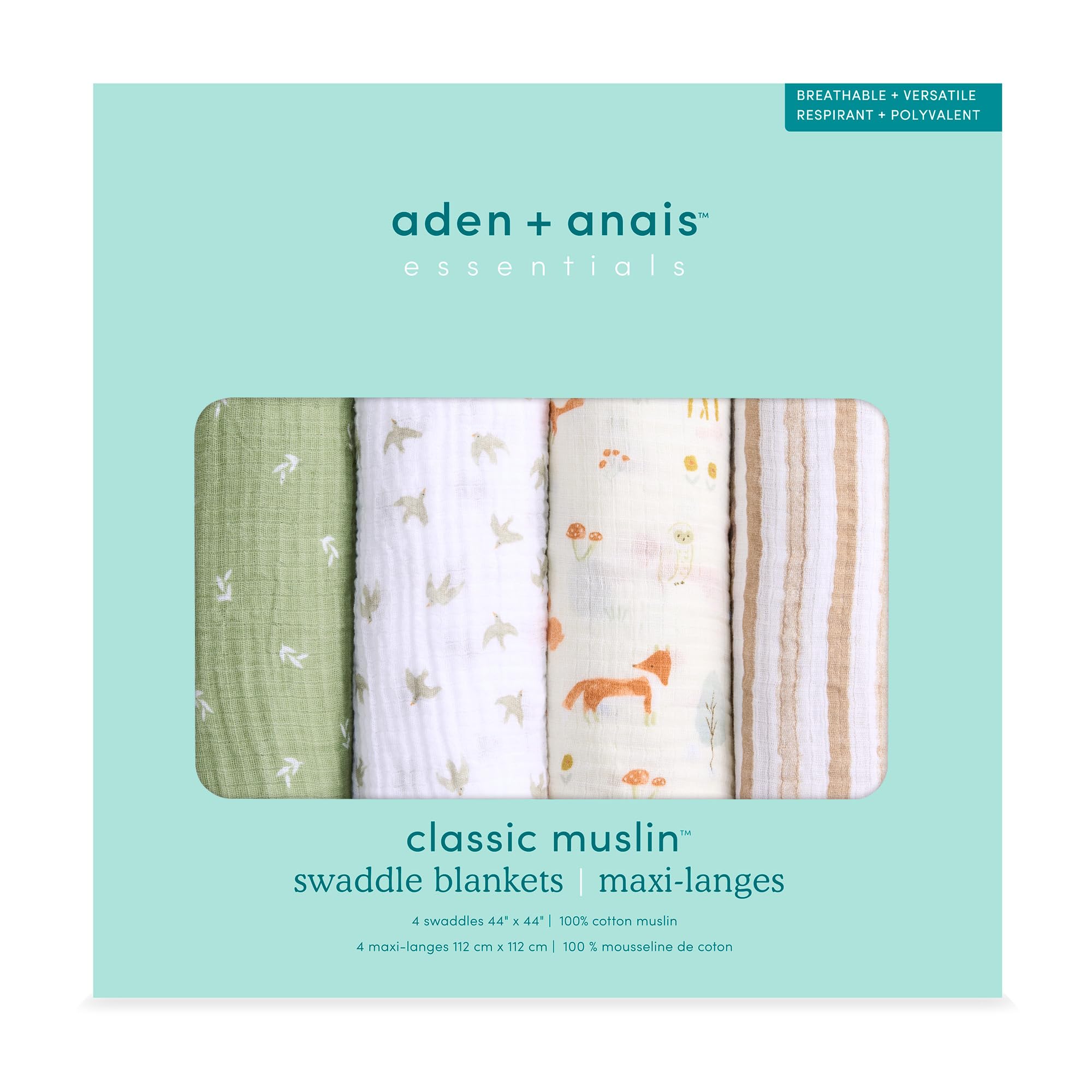 

aden anais essentials swaddle 4 sage forest 4 шт. +