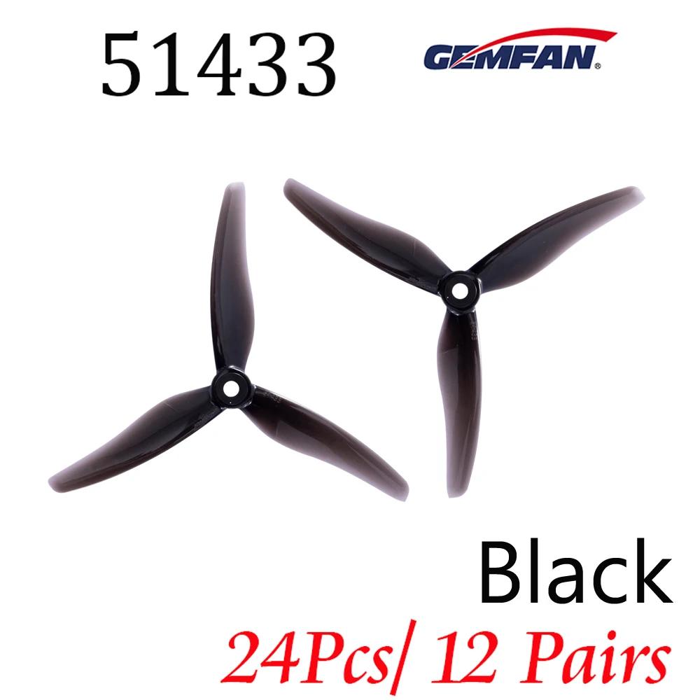 24 pcs/ 12 pairs Gemfan 51433 5inch 3 blade tri-blade Propeller Props Compatible Brushless Motor for FPV Racing Drone 51466