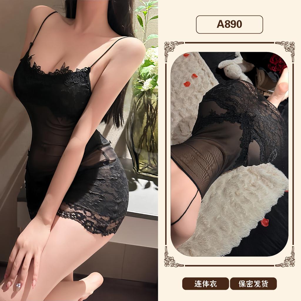 Spice Girls Sexy Underwear Pure Desire Pajamas Hollow Lace Suspender Skirt Pure Desire Water Soluble Flower Embroidery Hip Skirt