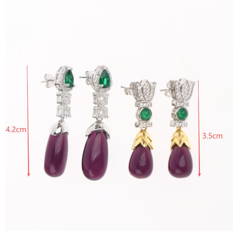 Vintage Amethyst Emerad Earrings Teardrop Imitation Gems Ear Drop Dangles Stud For Women High Jewelry Gift