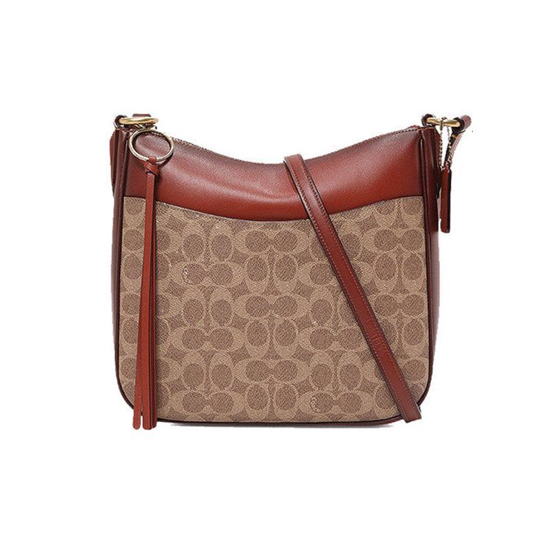 

COACH Chaise 28 classic presbyopia canvas and leather crossbody bag large size for women white khaki color matching білий