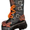 Punk Rock Boots Women Gothic Platform Motorcycle Ankle Boots with Metal Buckles and Flame Design Mid Calf Streetwear Footwear