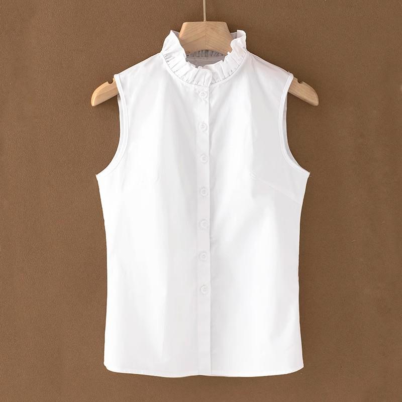 Women's Versatile Cotton Ruffle Stand Collar Dickey - Sleeveless Base Shirt Tank Top