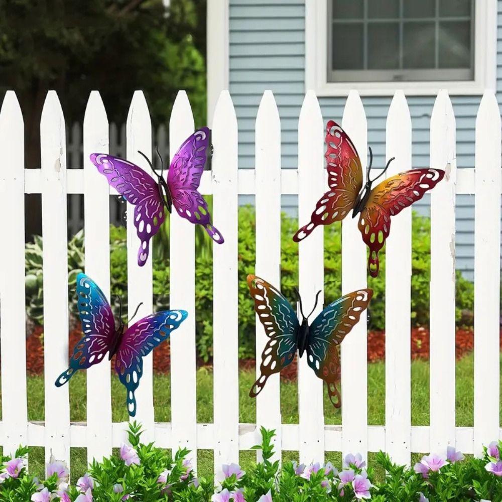 4Pcs Cute Butterfly Wall Art Hanging Creative Animal Statues Butterflies Sculpture Ornaments  Yard
