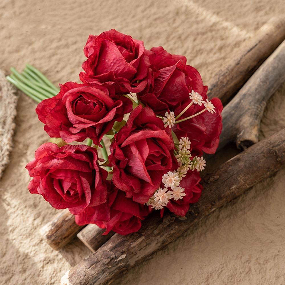 

Real Touch Silk Rose Flowers 8 Heads Fake Plants Artificial Roses Bouquet Wedding Decor красный