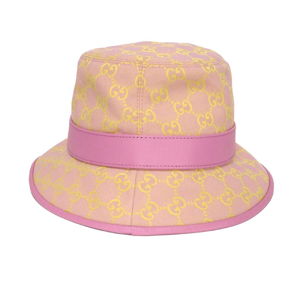Used GG Canvas Bucket Hat 9539 748476 4HG62 8772 7919 Current GG Marmont Pastel Yellow Medium 22.8" Unused Double G