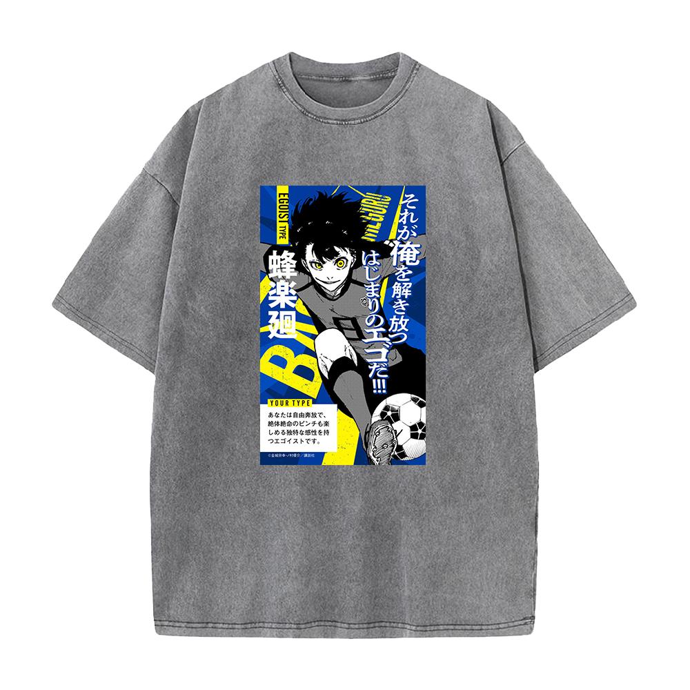Bachira Meguru Graphic Washed T Shirt Anime BLUE LOCK Vintage Tee Men Washed Manga Tshirts Harajuku Male Casual Cotton T-shirt