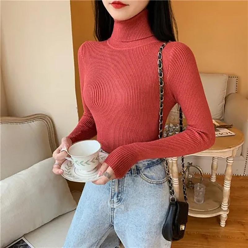 Autumn Winter Sweater Women Turtleneck Sweaters Knitted Jumper Solid Long Sleeve Slim Pullover Sweater Women Korean Fashion Basic Top Clothes