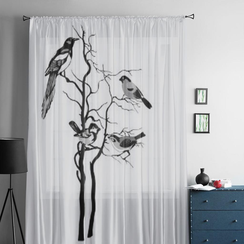 Vogelsilhouette auf weißen Tüll-Sichtvorhängen für Wohnzimmer, Zimmer, Schlafzimmer, Küchendekoration, Voile-Organza-Vorhänge