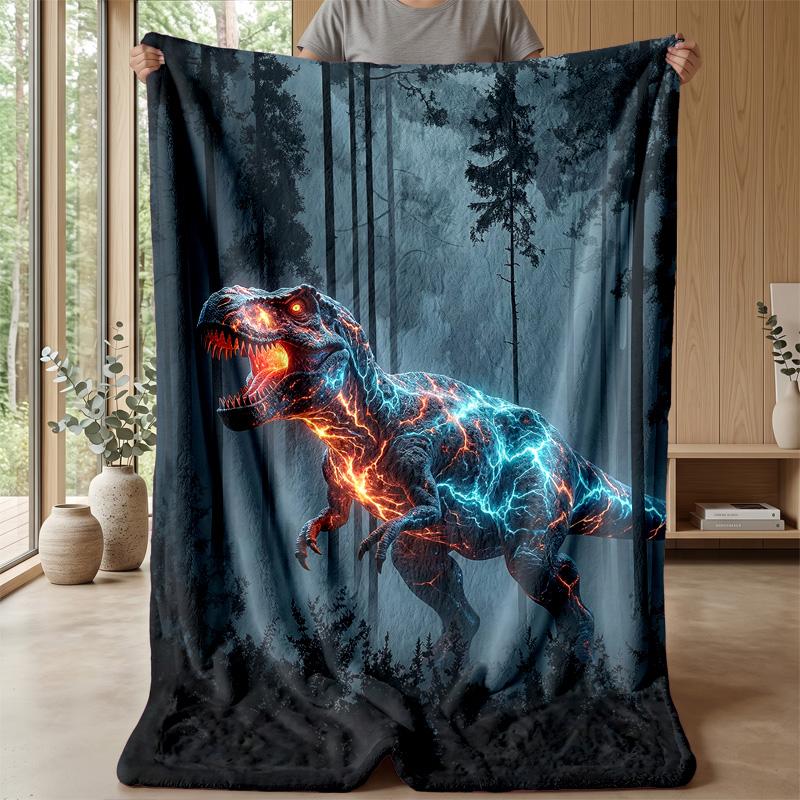 Kitty King On Dino Theme Blanket Lightweight Warm Flannel Blanket Decorative Throw Blanket for Home Decoration