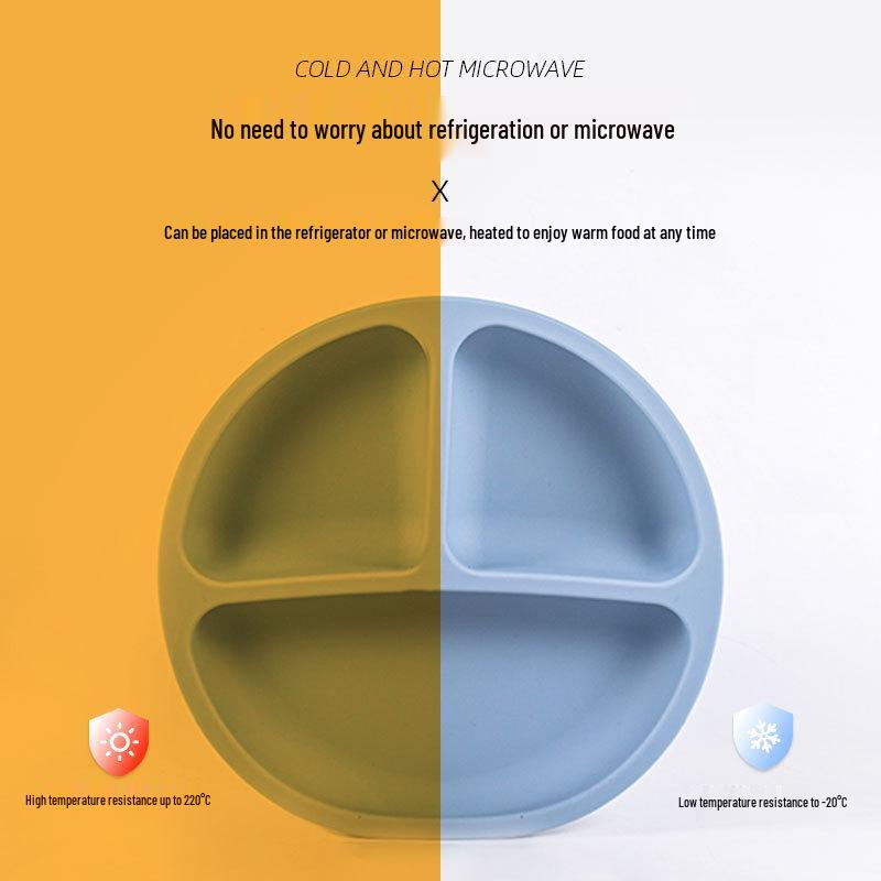 Food-Grade Silicone Baby Plate with Suction, Anti-Fall & Spill Features, Divided Sections for Infant Feeding