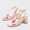 Women's square head three-dimensional flower solid color thick heel sandals women's shoes gorgeous fashion pink high heels