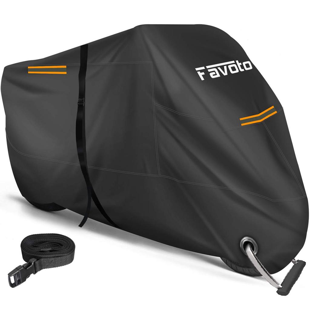 Favoto Motorcycle Cover for Large UV High and Includes a Windproof Belt with Reflective Durable and Storage Bag Motorcycles, Waterproof, Protection,
