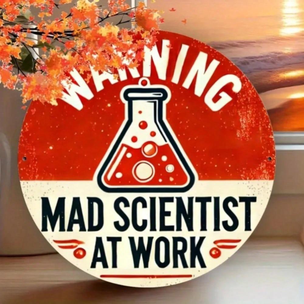 Mad Scientist Metal Sign Retro Lab Warning Iron Wall Art Home Decor Halloween