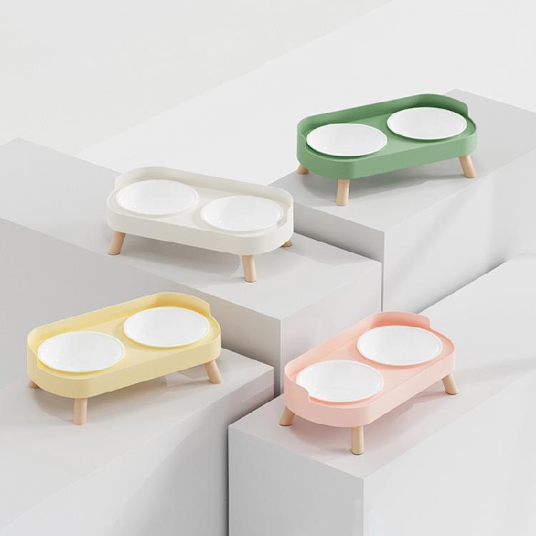 Ergonomic Height Cats Dog Pet Feeders With Double Bowls Splash Resistant Shield And Stable Base For Floor Protective