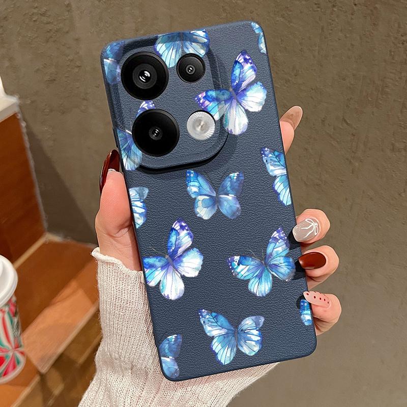Color Butterfly Pattern Silicone Soft Case for Xiaomi 13t Poco X6 M6 Pro Redmi Note 14 13 12 11 10 Pro Shockproof Leather Texture Plain Color Cover