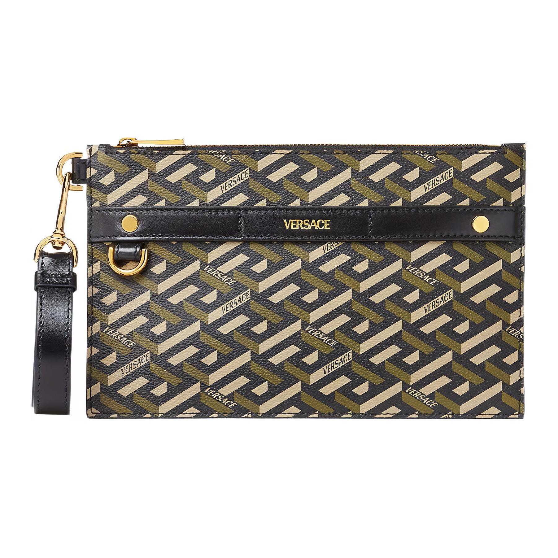 

Versace La Greca Signature Series Commuter Vintage Zipper Plaid Leather Wallet Clutch Medium Men Wallets Gray Brown 1002926-1A01444-5B15V Basic Set (Bag+Dust Bag)