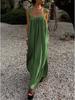Elegant French Pleated Spaghetti Strap Summer Dress with Back Cutout