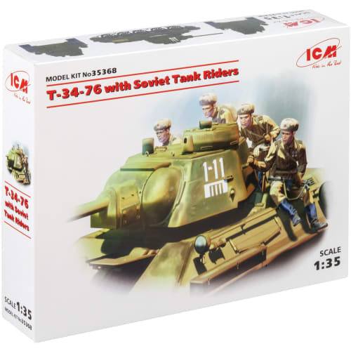 ICM 1/35 Scale Soviet Army T-34/76 Tank-Mounted Infantryman with 4 Figures Plastic Model Kit 35368