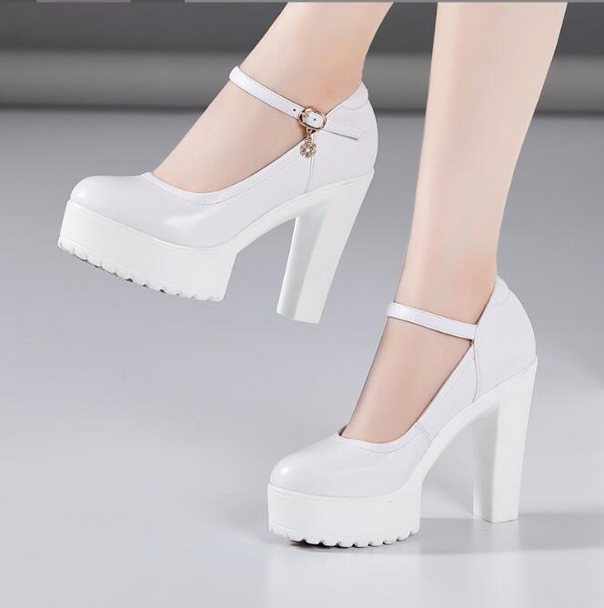 Γνήσια Δερμάτινα Παπούτσια Γυναικεία Στρογγυλή Μύτη Πλατφόρμα Γόβες Ψηλά Τακούνια Μόδα Μαύρο Γυναικείο Παπούτσι Εργασίας Πάρτι Παπούτσια Γάμου Μεγάλο Μέγεθος 3