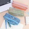Clear Mesh Pencil Case Double Layer Pencil Pouches Large Capacity Pen Organizers Storage Bag Portable Makeup Storage Bag