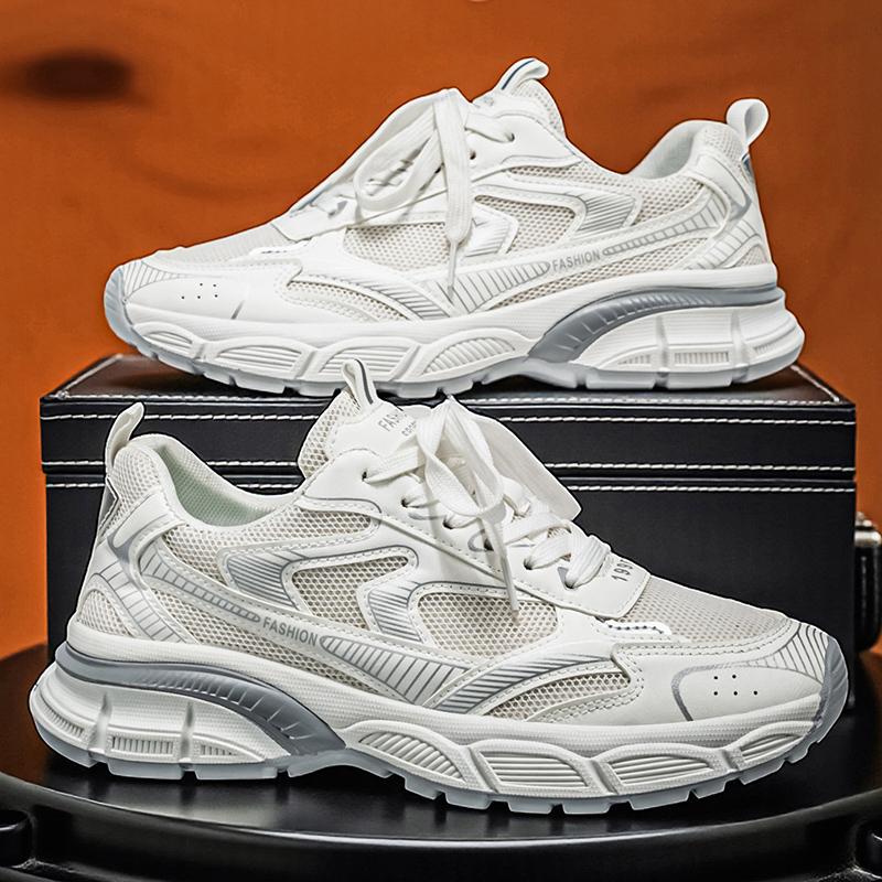 Men’s Summer Breathable Mesh Running Shoes Lightweight Fashion Sports Thick Sole Dad Sneakers Casual White Trainers for Men