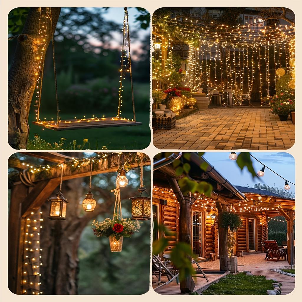 Outdoor 6m 200 LED Solar String Light 8 Mode Firecracker Solar Fairy Lights for Balcony Patio Tree Christmas Party Wedding Decor