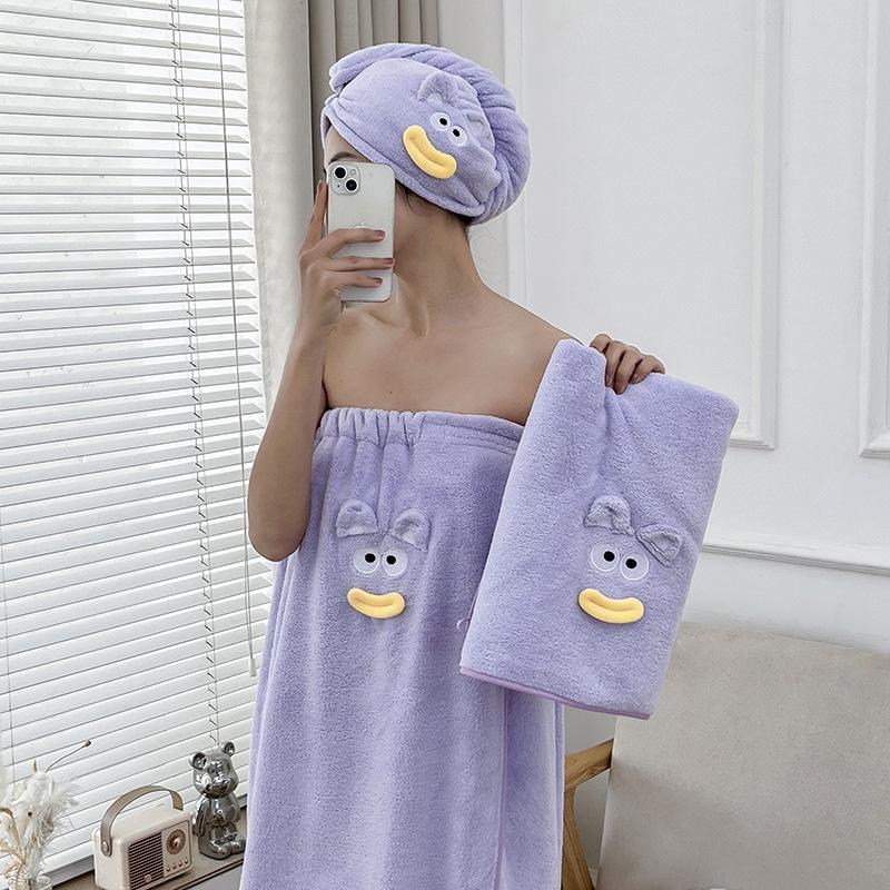 

Милое полотенце из кораллового флиса, женская новая банная юбка на все сезоны, можно носить как запахивающийся халат, впитывающее, мягкое, шапочка для душа, для дома bath towel 70 * 140cm фиолетовый