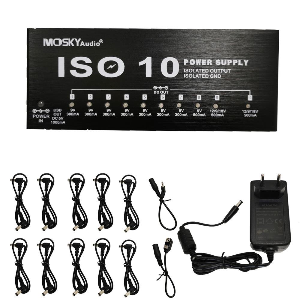 ISO-10 Guitar Effect Pedal Power Supply 10 Isolated DC Outputs/ 5V USB Output for 9V 12V 18V Protection Guitar Accessories Eu plug чёрный