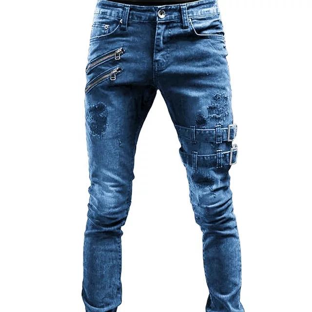 Europe And The United States Fashion Biker Stretch Jeans Zipper Decoration Slim Jeans