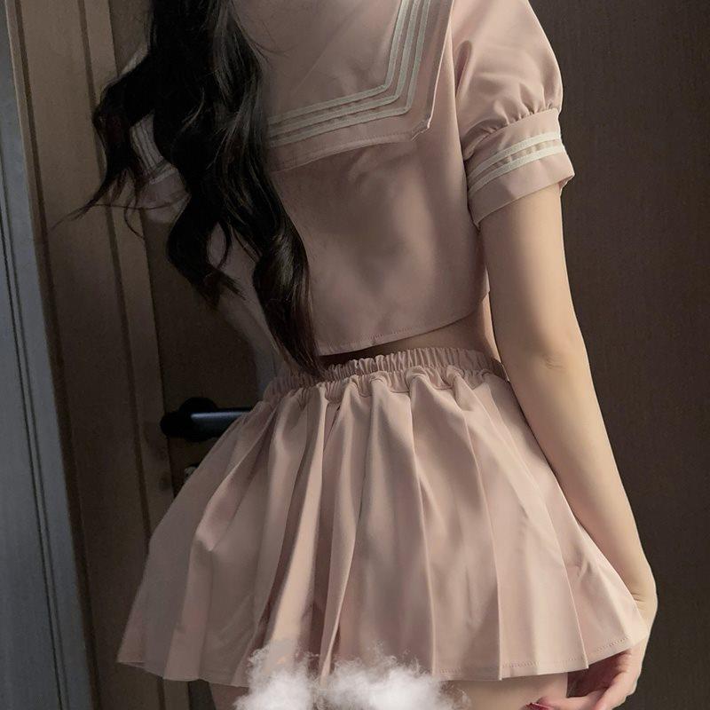 2024 New Japanese Anime School Girl Cosplay Student Sailor JK Uniform Skirt Sets Sweet Short Sleeve Crop Tops Navy Lingerie Set