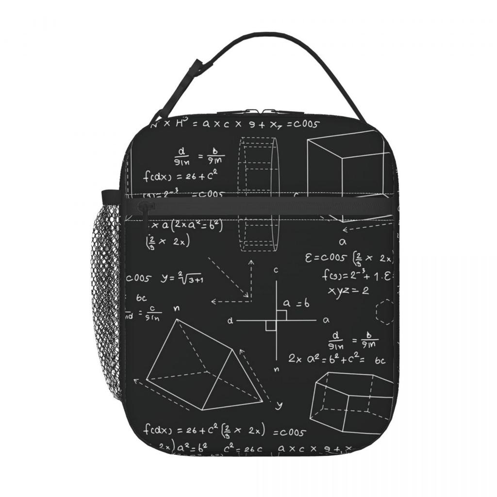 Math Themed Black And White Equation Design Insulated Lunch Bag for Women Children Portable Food Boxes Thermal Lunch Box Tote