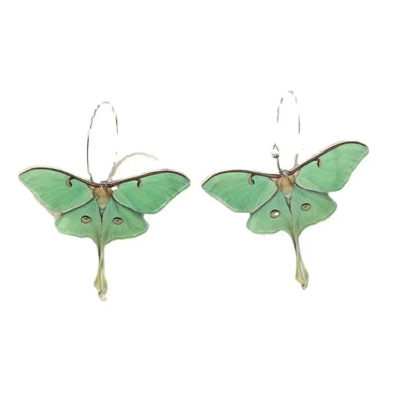 1 Pair Green Butterfly Moth Unusual Acrylic Hanging Pendants Earrings For Women Female Girls Vintage Earring Jewelry