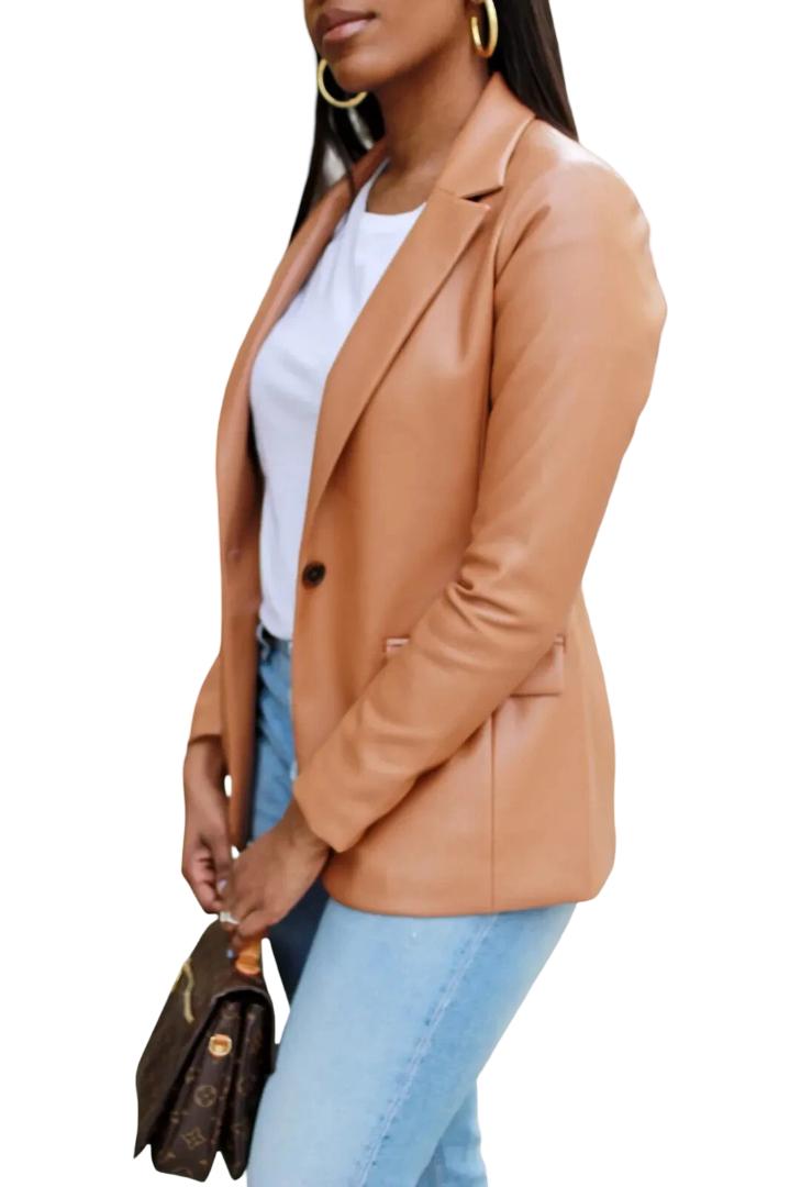 

Кремовый Блейзер Женский Ручной Работы Повседневный Формальный Стильный из Натуральной Овечьей Кожи S