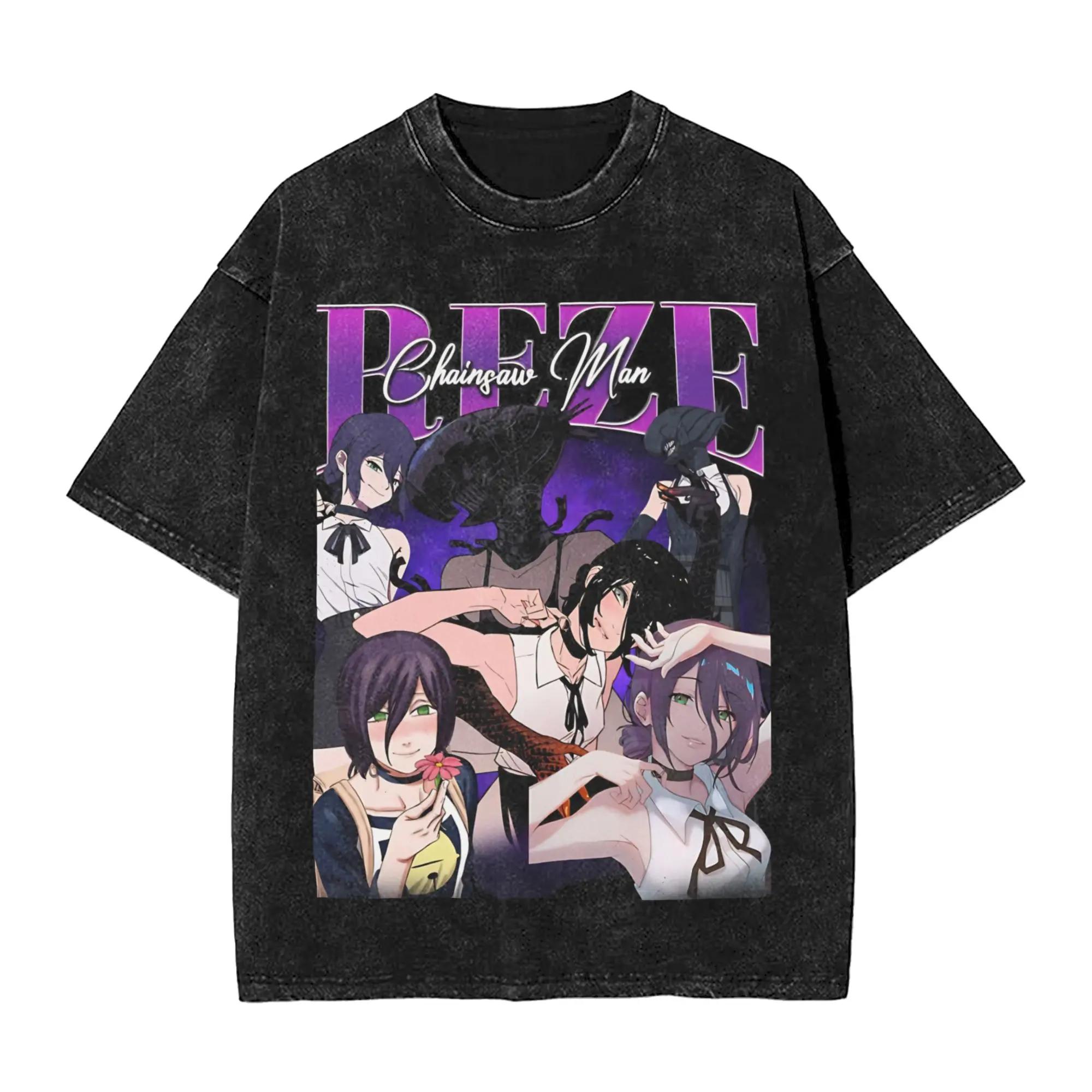 

Hot Reze Chainsaw Man Printed Tshirt Men Women Clothing Vintage Yk Washed T Shirt Summer Short Sleeve Loose Cotton Tees Tops S