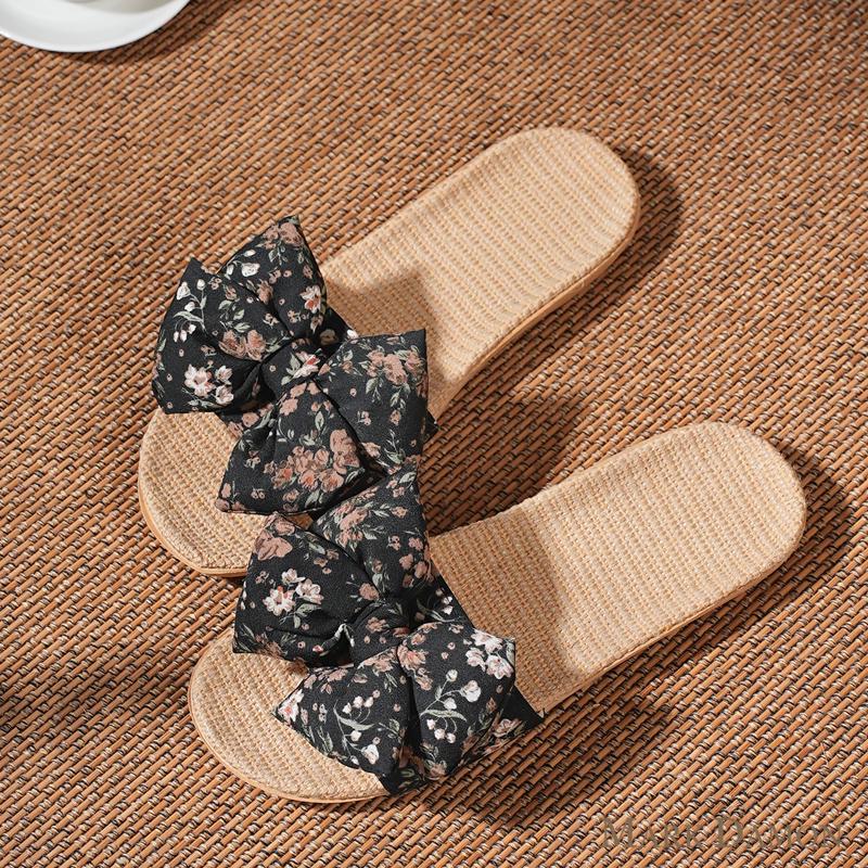 Damen Sommer Leinen Schleife Hausschuhe - Vielseitige Indoor & Outdoor Weichsohle 2025 Edition