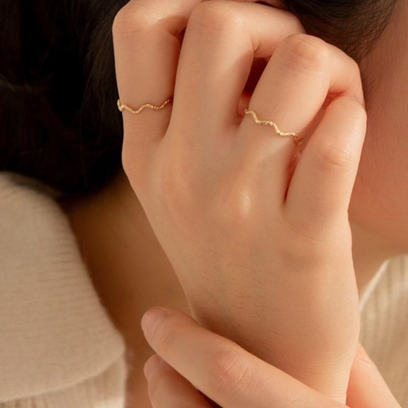 LUNNE 14k Sparkle Wave Silver Ring (14k Gold) #LFR10