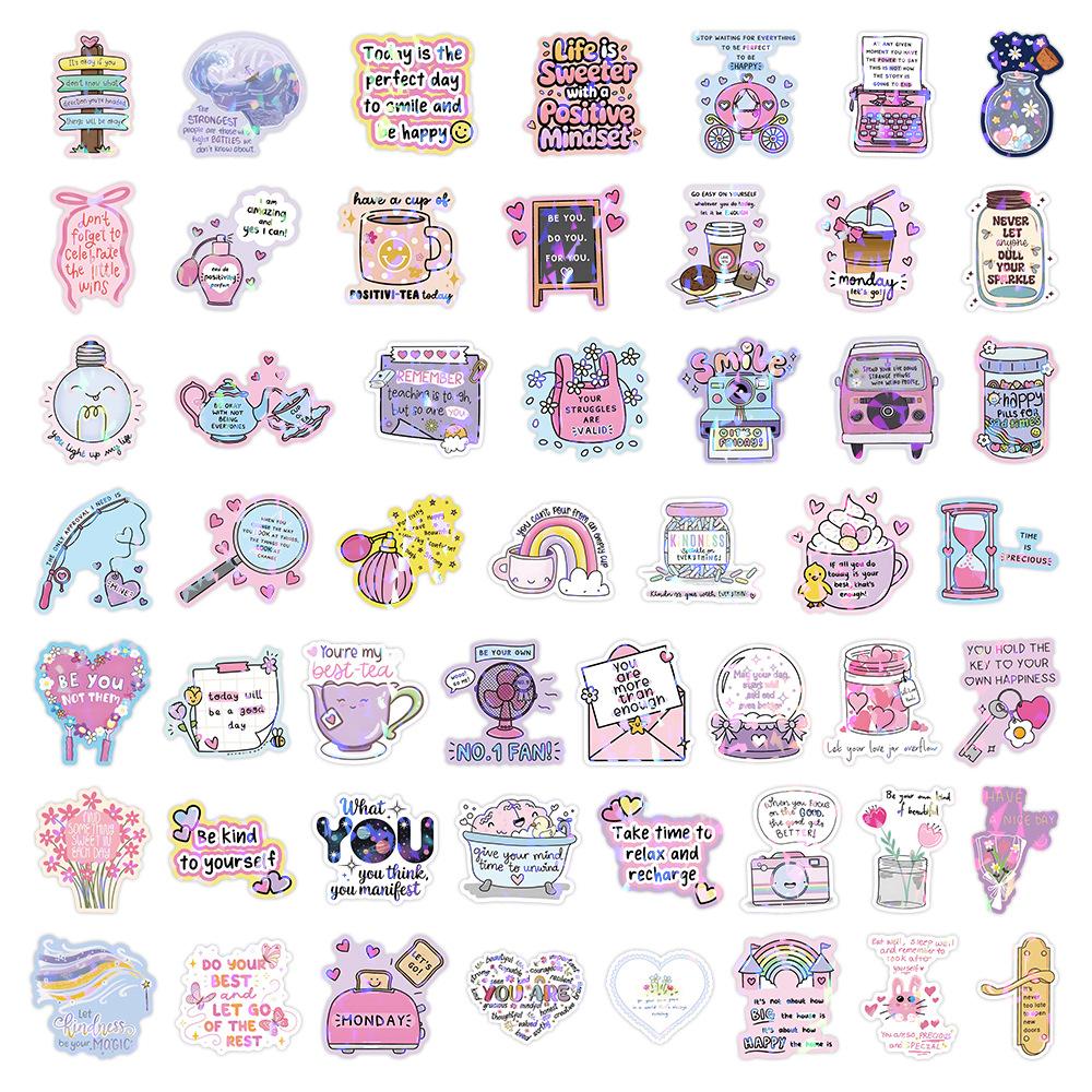 

50 Irregular Reflective Holographic Stickers, Glitter Motivational Decals for Laptop, Phone & E-Reader, Perfect Gift for Readers