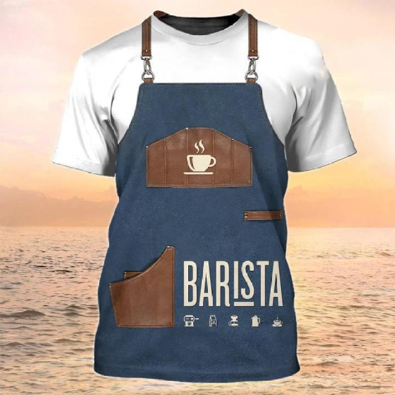 Barista Style Make Coffee 3D Print Summer Men's Round Neck T-shirt Casual Short Sleeve Oversized Pullover Fashion Men Clothing