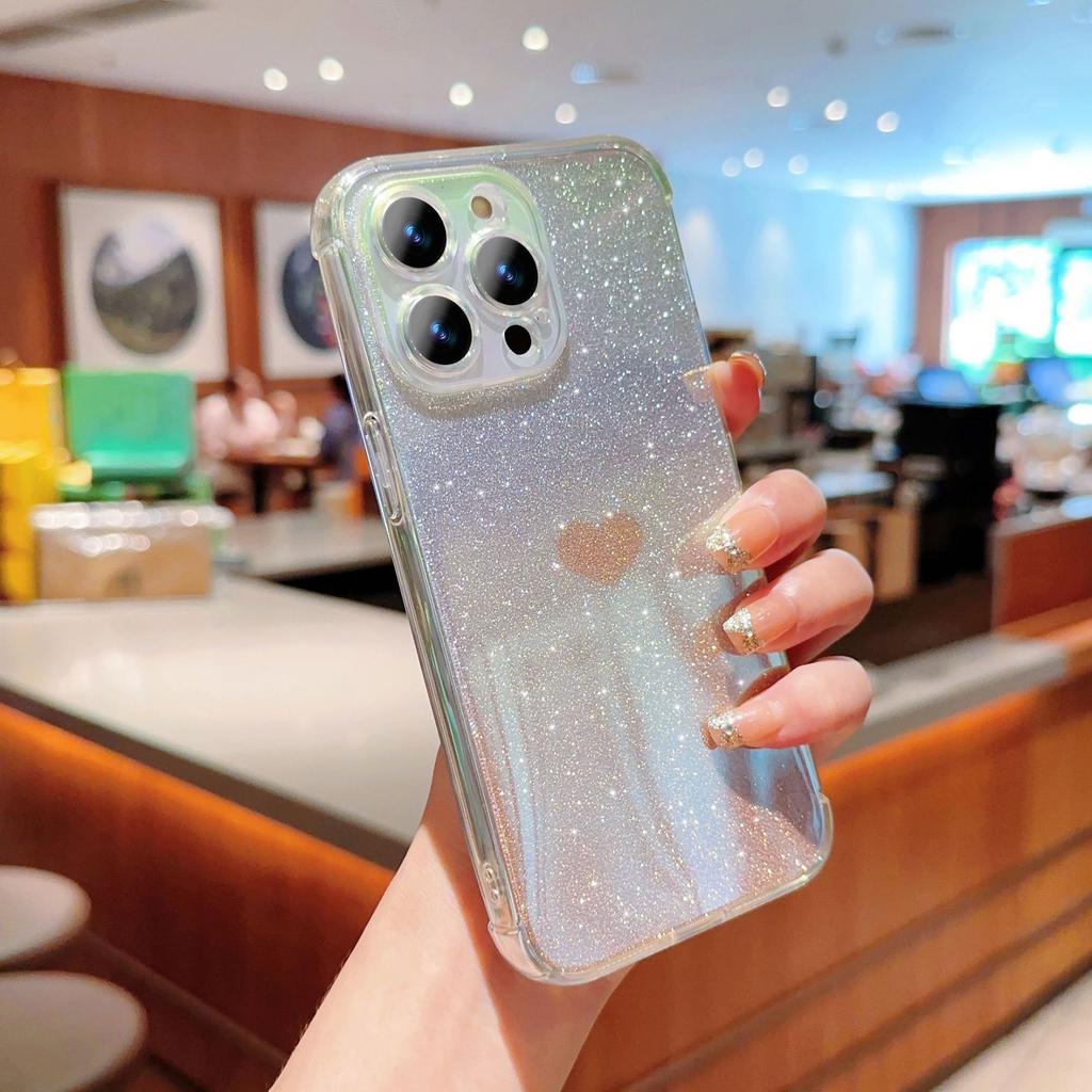 Color Plating Gradual Change Blue Light Suitable for iPhone17 Mobile Phone Case Love Glitter Transparent TPU Apple 15/16 Protective Case