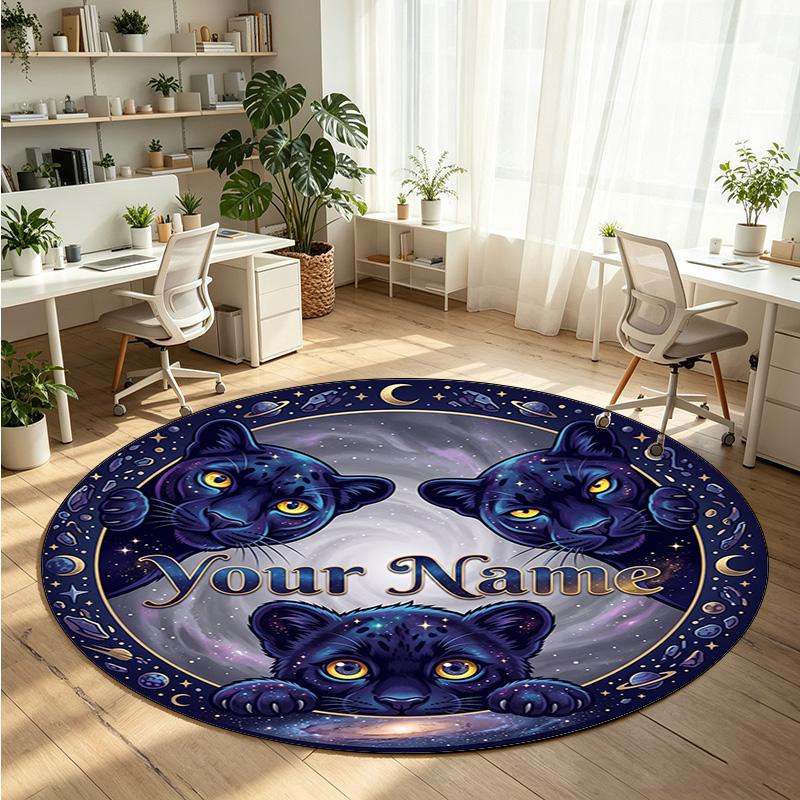 Wild Animals (176) Theme Round Crystal Velvet Rug Custom Name Text Personalized Floor Mat Home Decor Non Slip Crystal Carpet