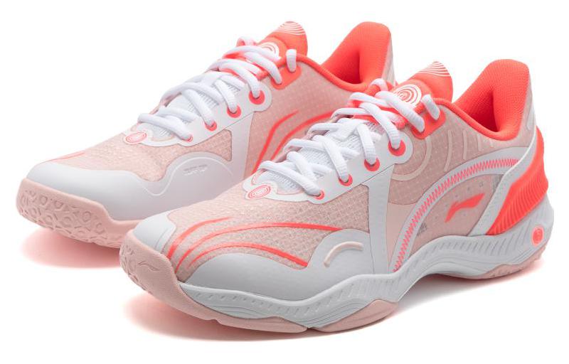 Li Ning Raid Rubber Cushioning, Wear Resistant Low top Badminton Shoes Unisex White Red AYZT009-2