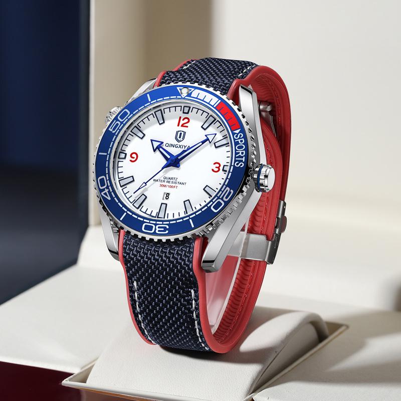 QINGXIYA Men's Waterproof Sports Quartz Watch with Silicone Strap and Luminous Calendar